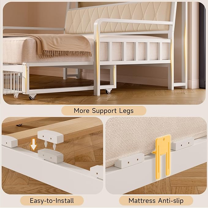 ONBRILL Twin Daybed with Trundle, Twin to King Daybed with Pop up Trundle - Image 7