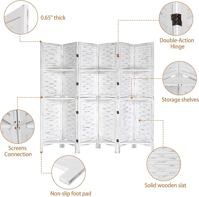 Bonnlo Wood Room Divider Privacy Screen, 5.9 Ft Tall Folding Partition Wall - Image 4