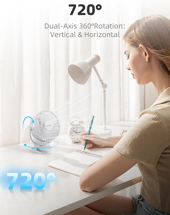 Svinkal usb Personal Clip on Fan 2400mAh Battery Operated 6in, Type C, 3 Speed - Image 4