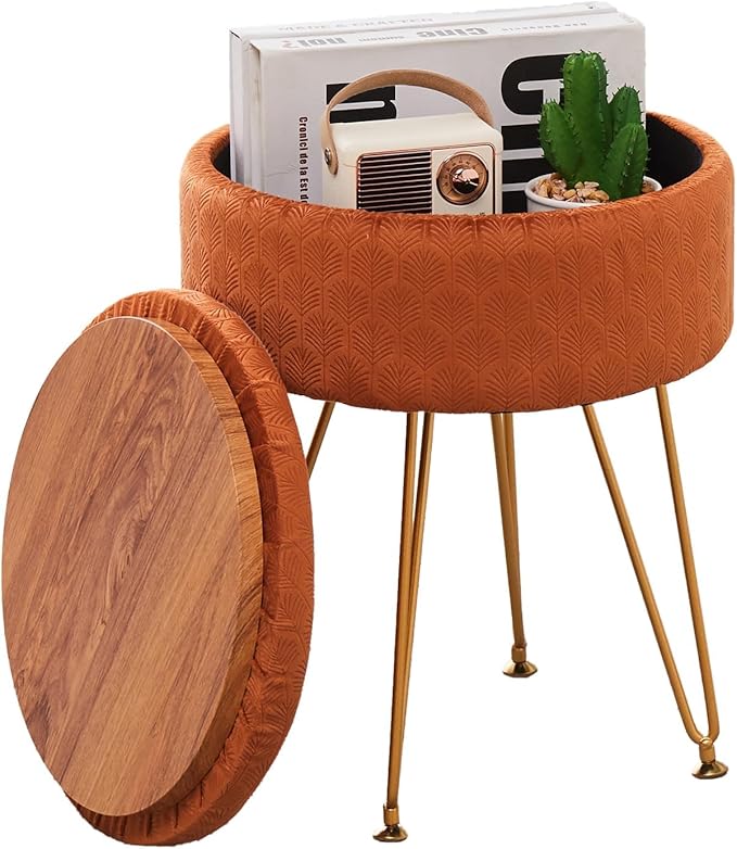 Cpintltr Modern Velvet Foot Rest Stool Upholstered Round Storage Ottomans - Image 4