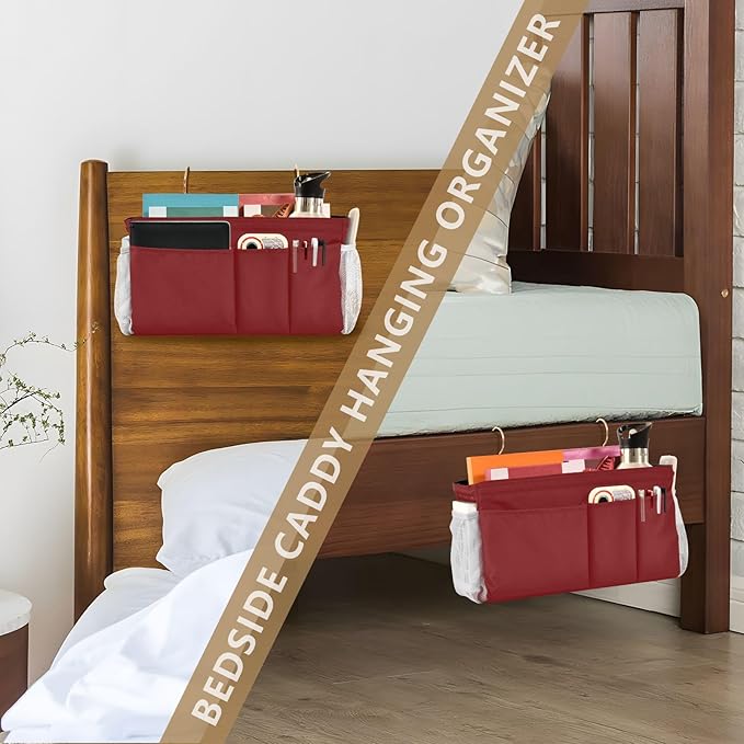 KOPIRIT Navy Red Bedside Caddy Storage Bag Bedside Organizer - Image 7