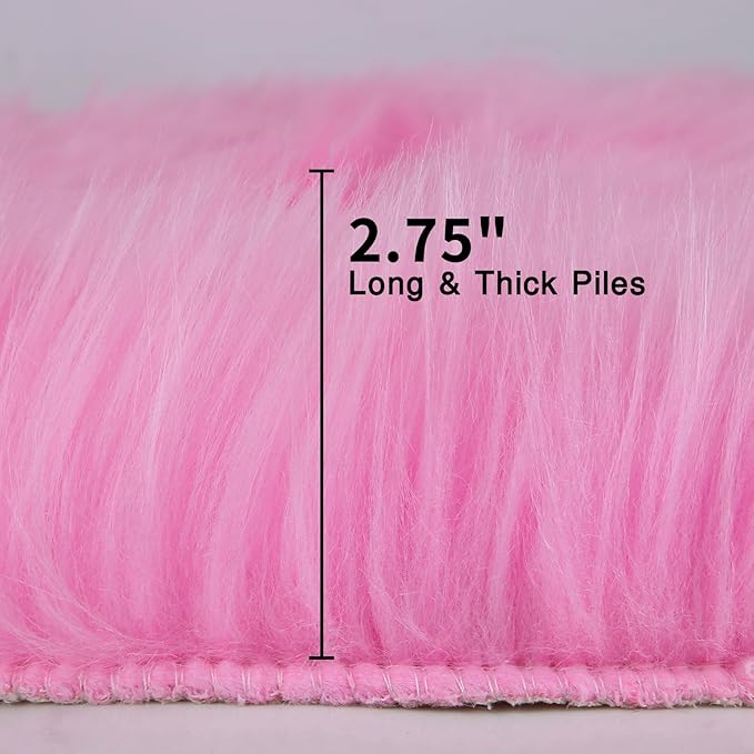 duduta Hot Pink Faux Sheepskin Runner Rug 2x6 ft, Fluffy Shag Girls Bedroom - Image 2