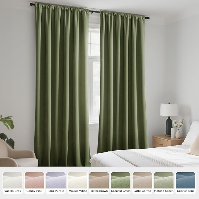 Joydeco Coconut Green Velvet Curtains 72 Inches 2 Panels, Luxury Thermal - Image 7