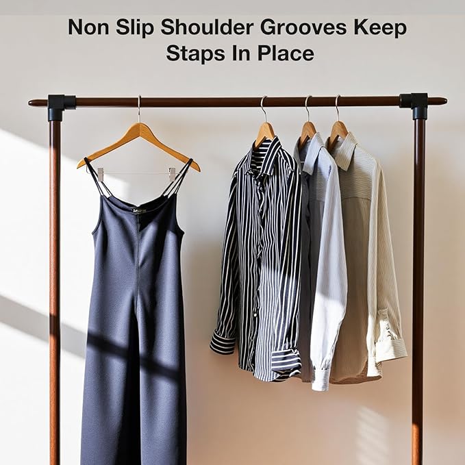 Wooden Hangers with Clips 12 PCS Pants Hangers with Clips, Smooth Solid Wooden - Image 6
