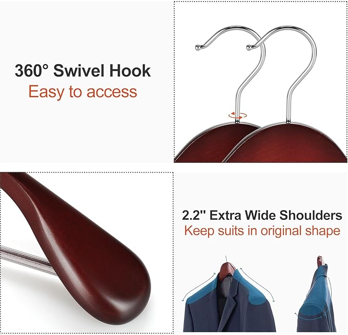 TOPIA HANGER Wide Shoulder Wooden Hangers, Suit Hangers - Image 3