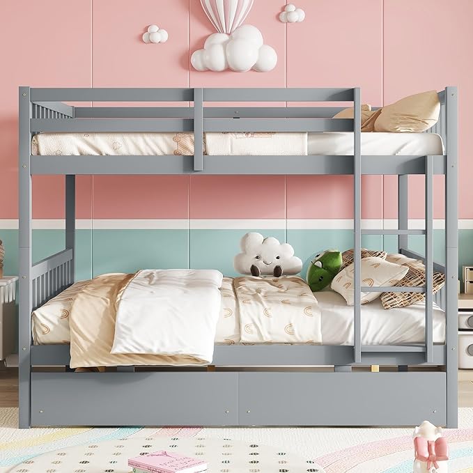 Full Over Full Bunk Bed with Storage Drawers, Convertible Bunk Beds with Ladder - Image 3