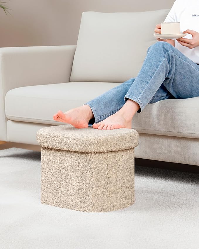 B FSOBEIIALEO Storage Ottoman for Dorm Room, Boucle Folding Storage Ottoman - Image 8