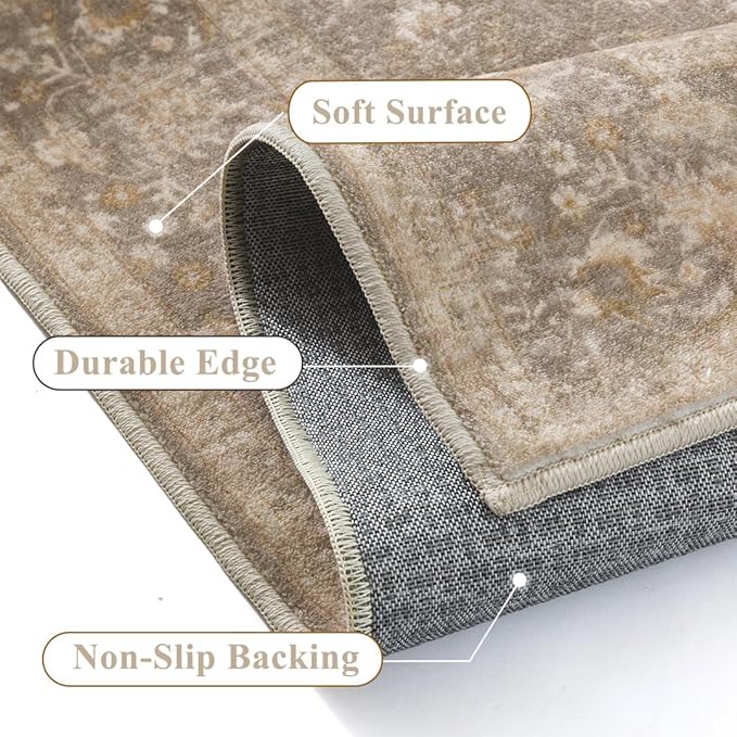 3x5 Deep Brown Area Rug Non Slip Vintage Office Entryway Rug Distressed Machine - Image 4