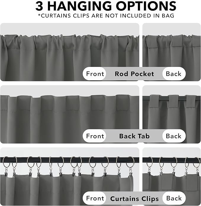 Deconovo Blackout Curtains, Thermal Insulated, W52 x L63 2 Panels, Back Tab - Image 2