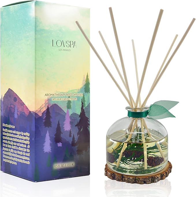 LOVSPA Reed Diffuser Set, Winter Forest Pine Scented Oil Diffuser by LOVSPA