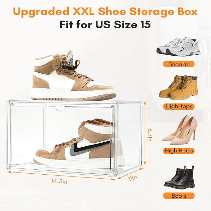 4 PACK XXL Shoe Storage Boxes Clear Stackable Acrylic Shoe Organizer - Image 3