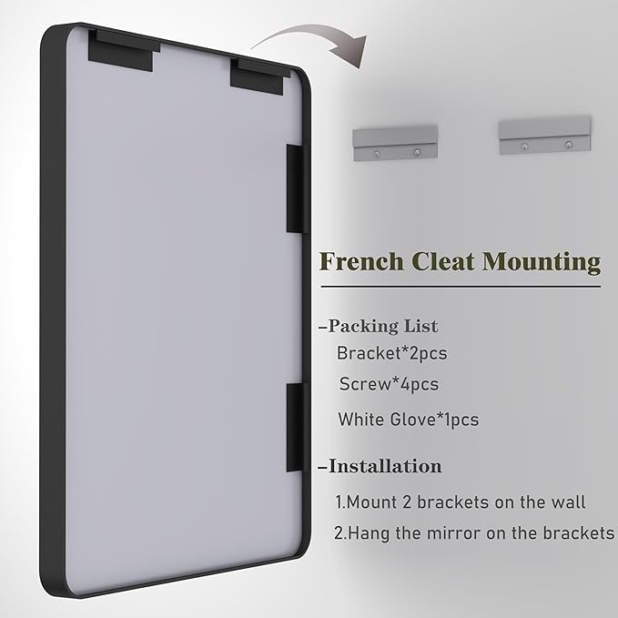 60x28 Black Matte Bathroom Mirror, Large Matte Black Bathroom Vanity Mirror - Image 6
