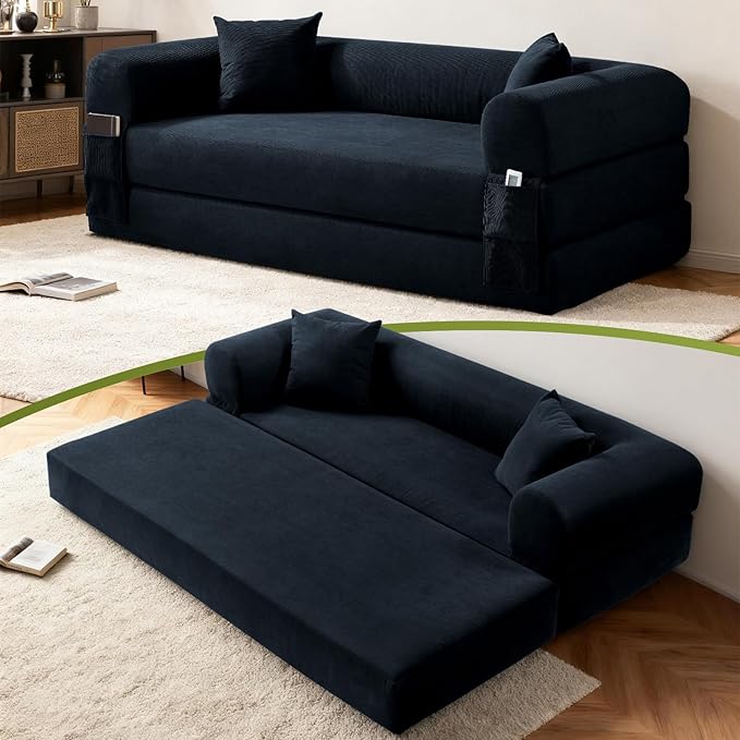 Convertible Sofa Bed, Corduroy Pull Out Couch Boneless Couches by GJQFurniture