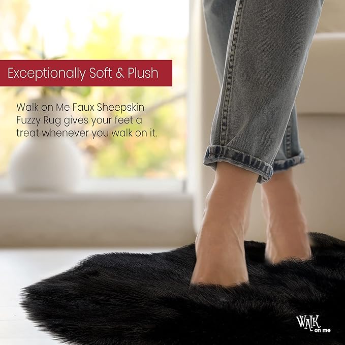 Silky Soft Faux Fur Rug, 2 ft. x 6 ft. Black Fluffy and Shaggy Sheepskin Area - Image 3