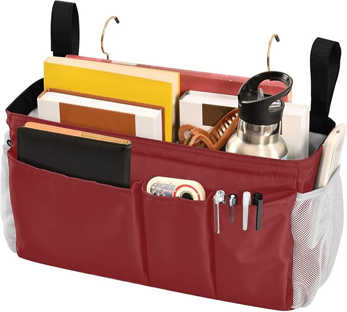KOPIRIT Navy Red Bedside Caddy Storage Bag Bedside Organizer - Image 3
