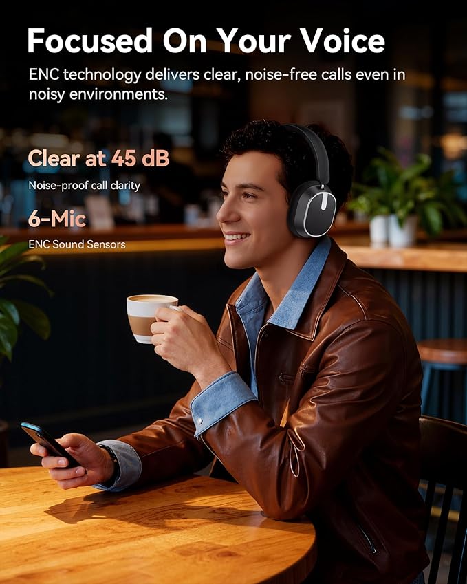 Active Noise Cancelling Headphones, 120H Playtime Bluetooth 6.0 Wireless - Image 3