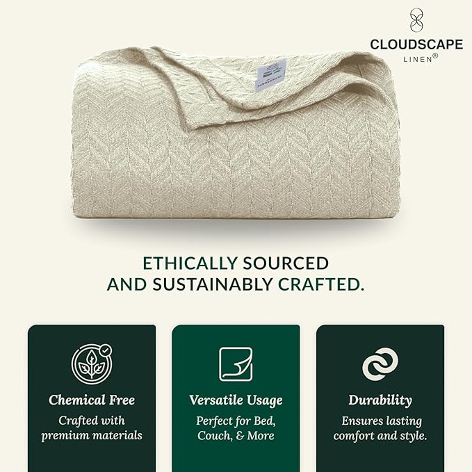 Cloud Scape Linen 100% Cotton Throw Blanket 50x70 Fog, Luxury All-Season Warmth - Image 5