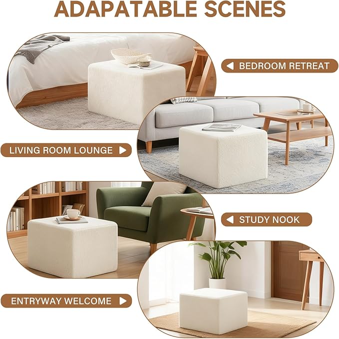 Tiita Square Stuffed Pouf Ottoman, Plush Poufs - Image 3