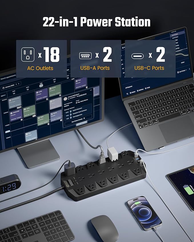 18 Widely Outlets Power Strip, SUPERDANNY Surge Protector - Image 2