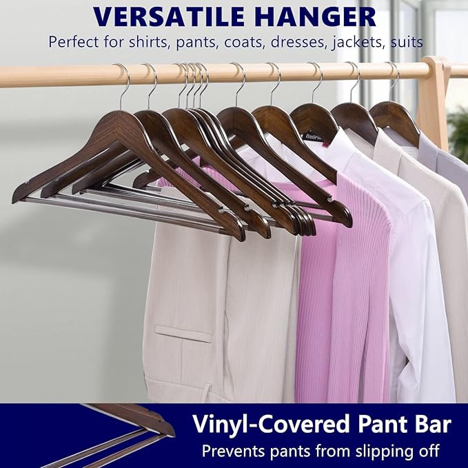 Amber Home 20 Pack Vintage Wooden Coat Hangers, Walunt Wood Suit Hangers - Image 6
