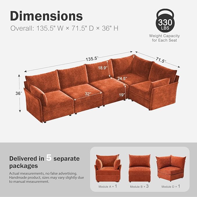 ABCASA 135.5" Oversized Modular Sectional Sofa, L Shaped Convertible Couch - Image 2