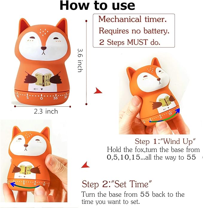 NUOSWEK Mechanical Kitchen Timer, Cute Animal Wind Up 60 Minutes Manual - Image 2