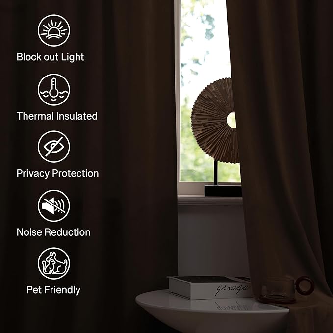 StangH Luxurious Brown Velvet Curtains Room Darkening Window Drapes - Image 6