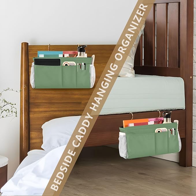 KOPIRIT Blue Gray Bedside Caddy Storage Bag Bedside Organizer - Image 7