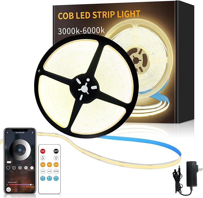 32.8ft COB LED Strip Lights 3000K Warm White Dimmable DC 24V Flexible LED Tape by Yeewhale