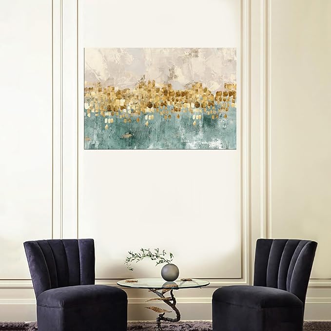 DZL Art A74681 Gold Abstract Painting Modern Decor Wall Art Gold Canvas Gray - Image 2