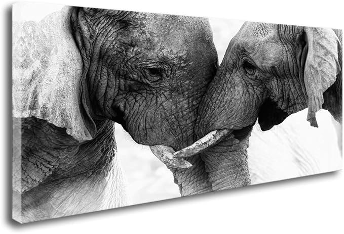DZL Art D73062 Black and White Elephants Entwine Wall Art Canvas Painting Ready by DZL+Art
