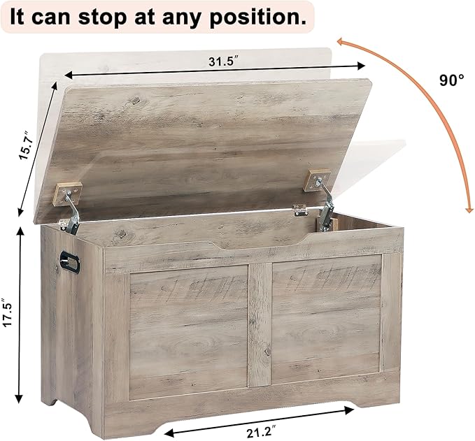 Timberer 31.5" Storage Chest, Wooden Storage Bench, Lift Top Toy Chest - Image 3