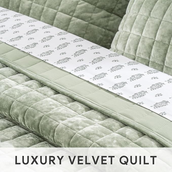 RECYCO Luxury Velvet Quilt Set Full Queen Size Bedding Sets, Ultra Soft Velvet - Image 5