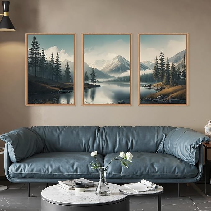LHIUEM Large Mountain Misty Forest Framed Canvas Wall Art, Nature Ridge Foggy - Image 2