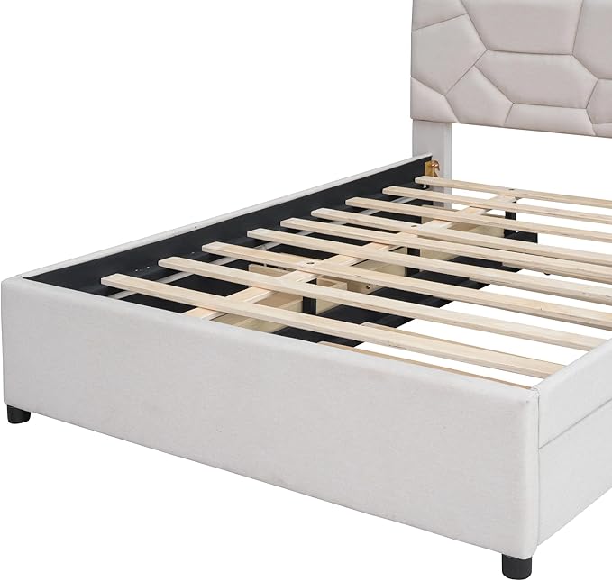 Full Size Bed Frame with Twin Size Trundle and 2 Storage Drawers, Linen - Image 12