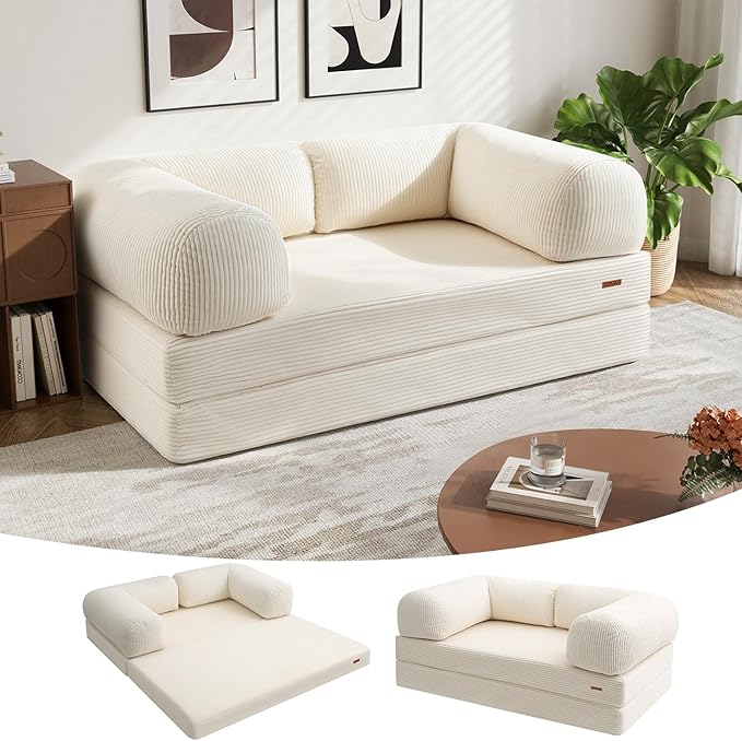 COMAX 4‑in‑1 Futon Sofa Bed Queen – Floor Foldable Convertible Sofa Couch by COMAX