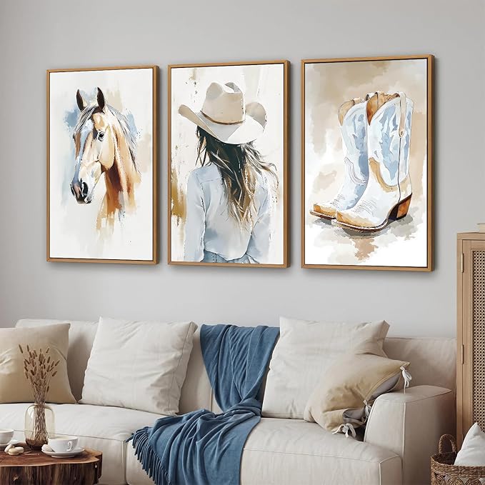 YeeHomedec Large Western Cowgirl Posters Framed Canvas Wall Art Set, Glam Rodeo - Image 6