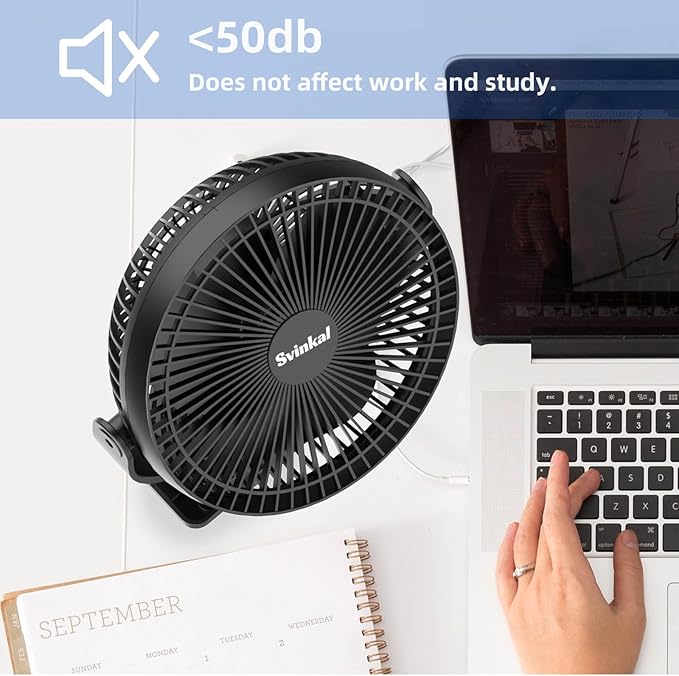 Svinkal Portable Clip on Fan 10000mAh Battery Powered, USB Type C, Supports - Image 8
