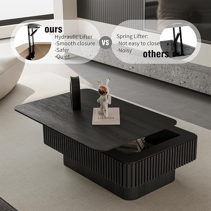 LKTART Lift Top Coffee Table for Living Room, Accent Fluted Coffee Table - Image 4
