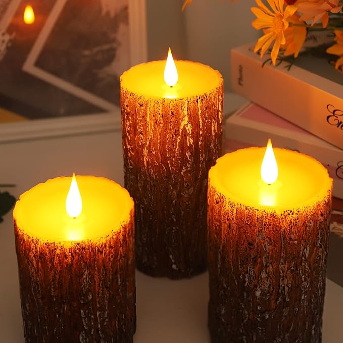 Flameless Candles Battery Operated Pillar Pine Effect Real Wax Flickering 3D - Image 7