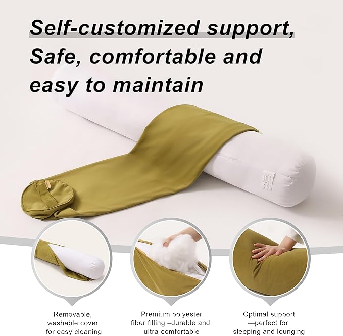 Long Round Body Pillow for Adults – Bolster Pillow for Bed, Cervical Roll Pillow - Image 4