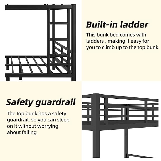 Full Over Full Bunk Bed Frame, Heavy Duty Metal Loft Bed - Image 5