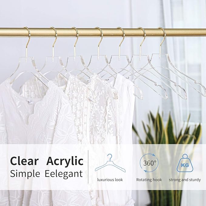 Acrylic Hangers Clear and Gold Premium Quality Clothes Hangers Standard Clothing - Image 3
