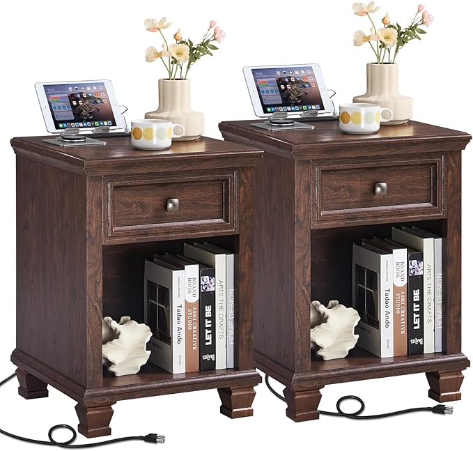 SAVOR LIFE Farmhouse End Tables Living Room Set of 2, Rustic Wood Nightstand by SAVORLIFEFurniture