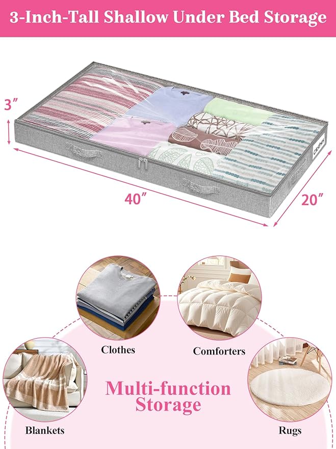 Low Profile Under Bed Storage, 3 Inches High Underbed Storage Containers Bins - Image 3