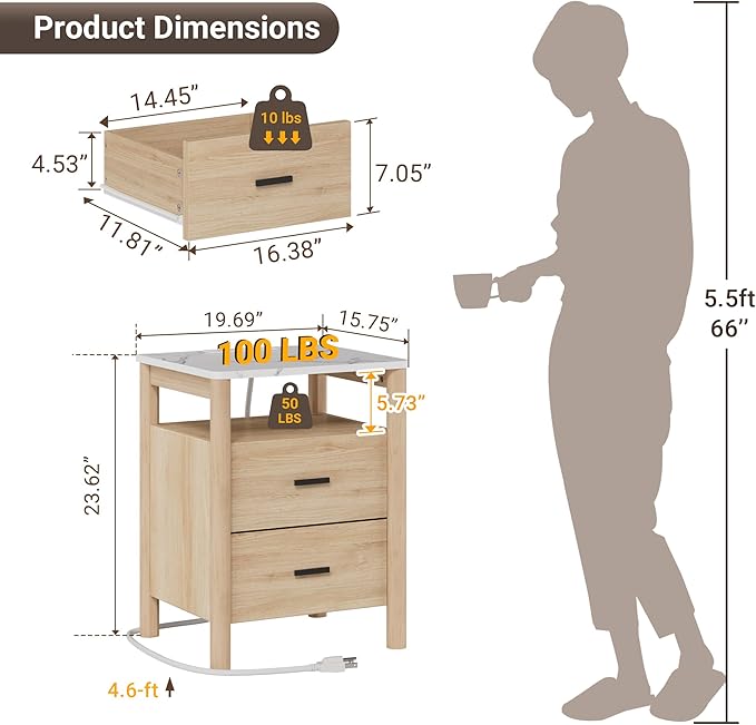 FavourLife Night Stand, Modern Large Nightstand - Image 2