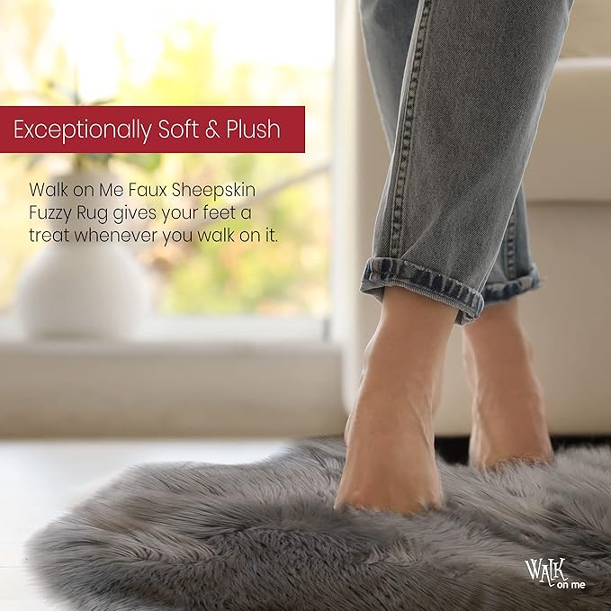 Silky Soft Faux Fur Rug, 2 ft. x 6 ft. Gray Fluffy Rug, Sheepskin Area Runner - Image 3