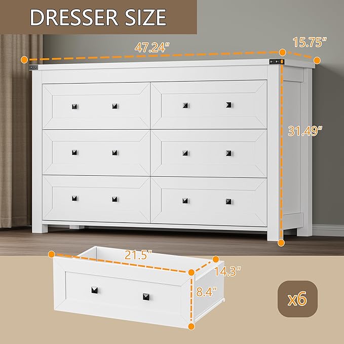 6-Drawer Dresser, Modern Wooden Storage Chest of Drawers, Dresser TV Stand - Image 2