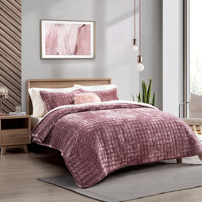 RECYCO Luxury Velvet Quilt Set Twin/Twin XL Size, Lightweight Velvet Comforter by RECYCOHOMECOLLECTION