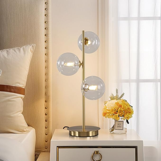 Glass Table lamp Gold, 3-Globe Table lamp Tall, Reading Lamp - Image 9